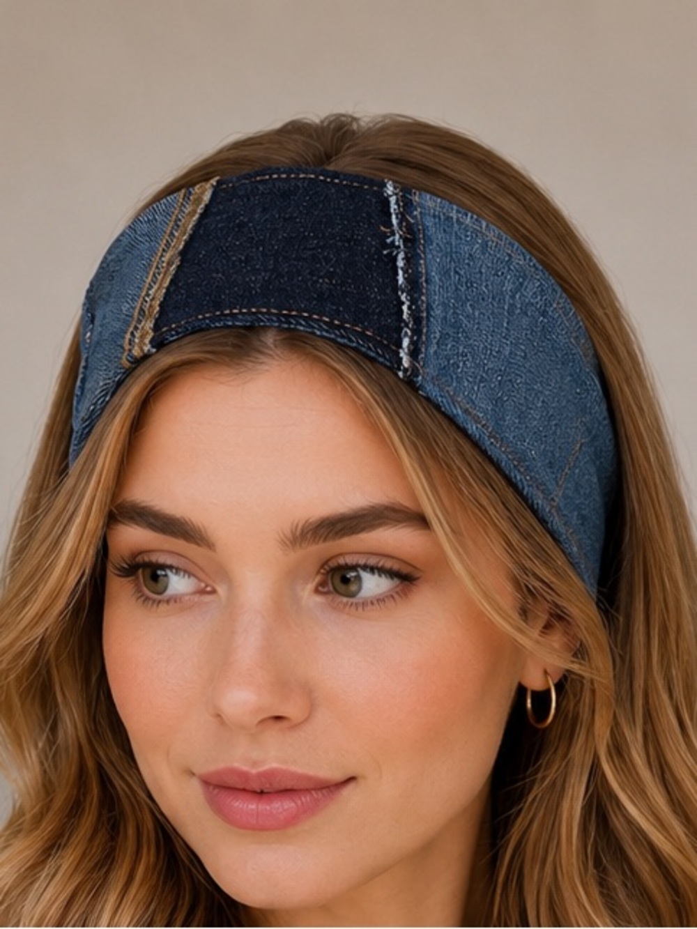 Denim reversible headband, patchwork jeans headband